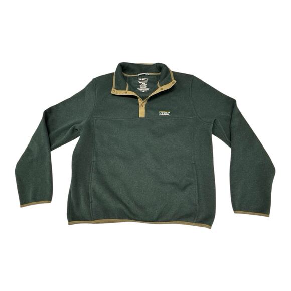 LL Bean Mens Large Pullover Green L Regular Fleece Snap T Sweatshirt Gorpcore - Picture 1 of 7